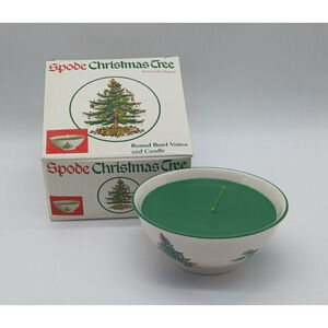 Vintage Spode Christmas Tree Round Bowl Votive and Candle W/ Box England